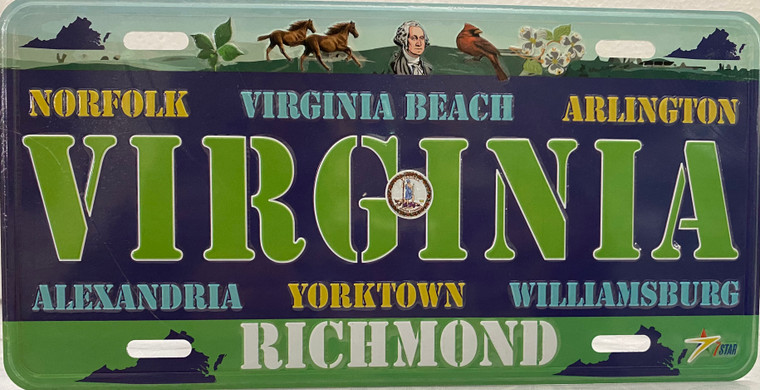 License Plate 'Virginia' 6" x 12" High Quality Emboss Metal Plate