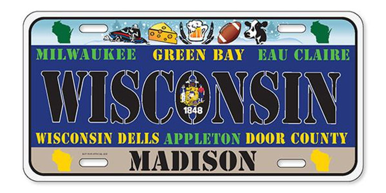 License Plate 'Wisconsin' 6" x 12" High Quality Emboss Metal Plate