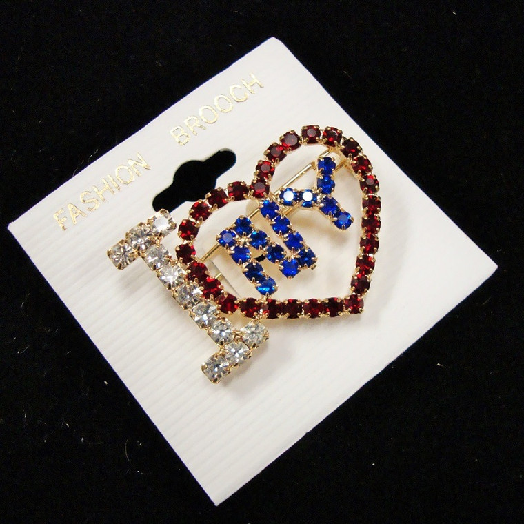 I Love NY Rhinestone Broach 1.5"