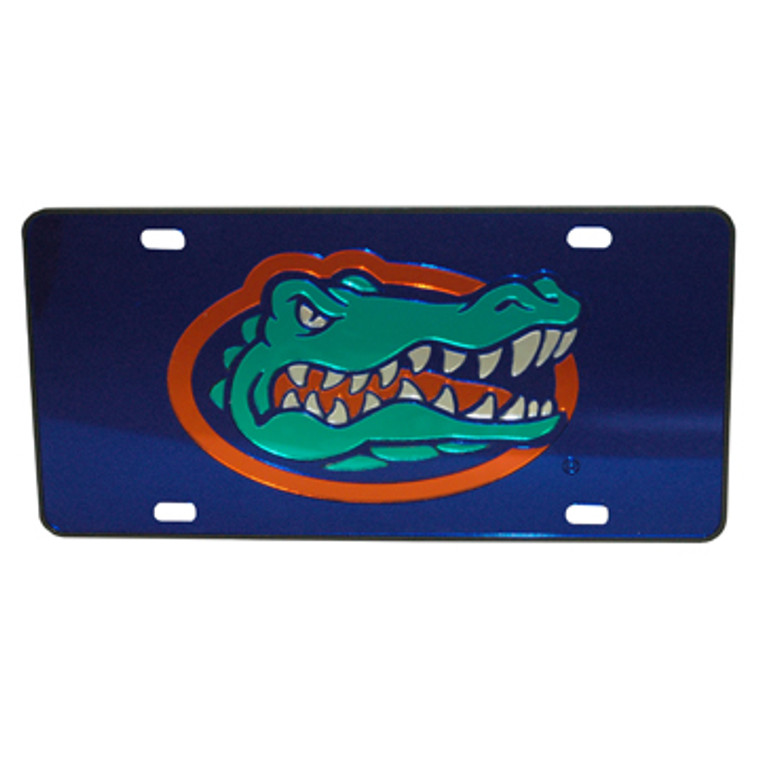 Florida Gators - U - FL Car Acrylic Tag Mirrored Gator Head Blue