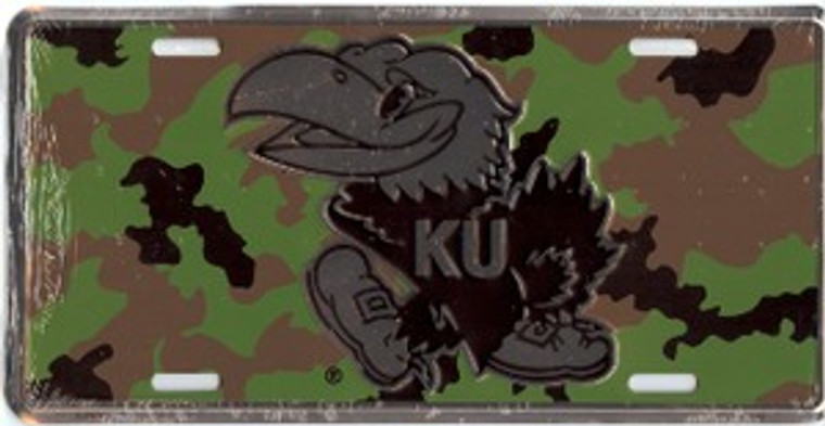 Kansas Jay hawks Metal Camouflage Car Plate 12" x 6"