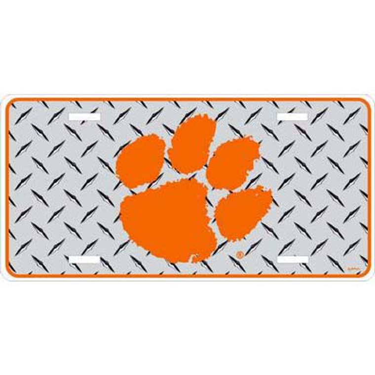 Clemson Tigers Diamond Metal Car Plate 12" x 6"