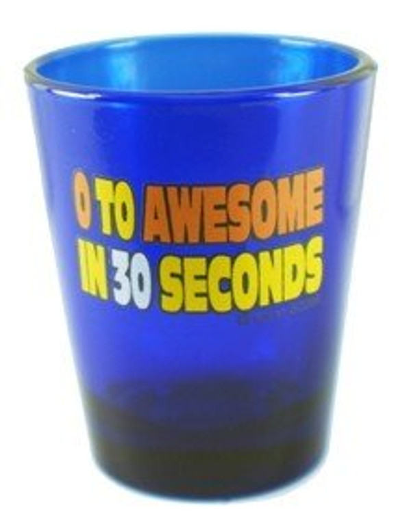 Blue Shot glass "0 to Wwesome in 30 Seconds" 2 oz