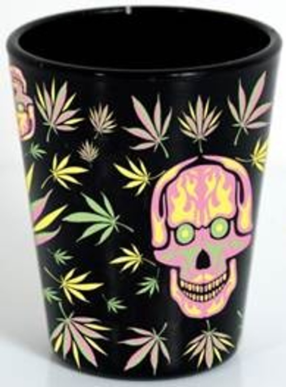 Black Shot glass "Skull Leaf" 2 oz