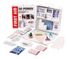This comprehensive first aid kit was designed to meet the needs of 50 people. It is packaged in a white metal case. It is perfect for indoor or outdoor storage. The durable case will protect its contents under demanding conditions.