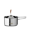 A robust stainless steel set of pots and pans for open fire cooking.