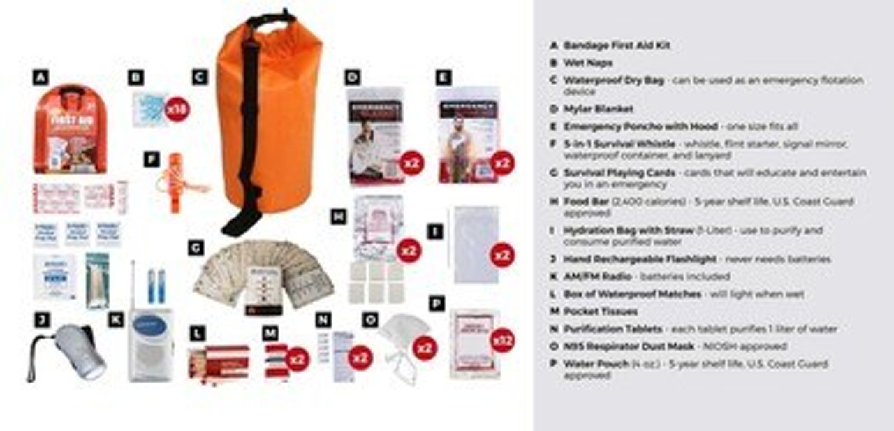 2 Person Survival Kit (72+ Hours)- Waterproof Dry Bag