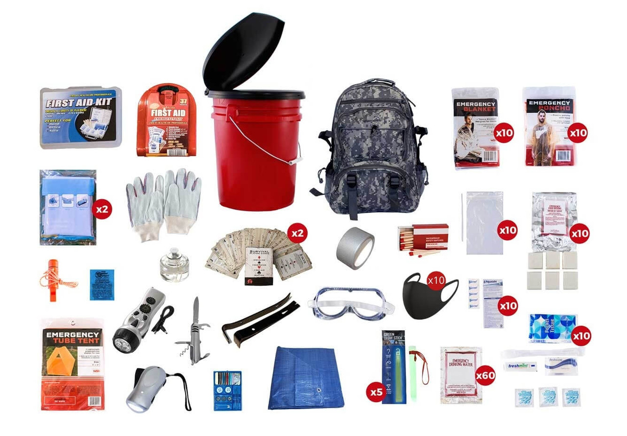 10 Person Survival Kit (72+ Hours) - Camo Backpack - Survival Pro Shop