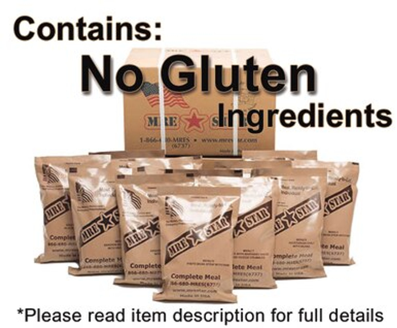 Case of 12 Single Complete MRE Meals – NO GLUTEN Variety with Heaters  (M-018HNG)