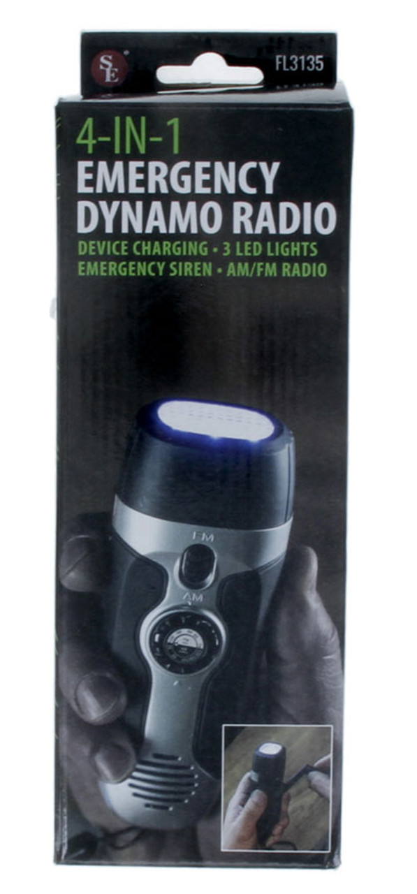 4-in-1 Dynamo Crank Flashlight + Radio + Siren + Phone Charger