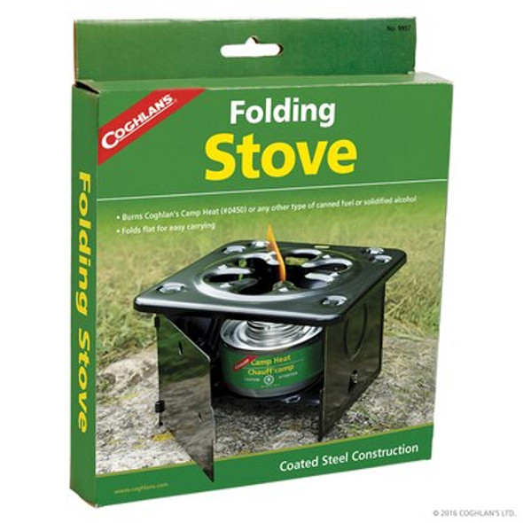 This Coghlan's Folding Stove is ideal when it comes to your outdoor activities. This folding stove is compact, light wight and easy to travel with or even for emergencies. Coated in steel construction that is strong enough to hold a heavy pot, has a front door and side to protect flame from wind.