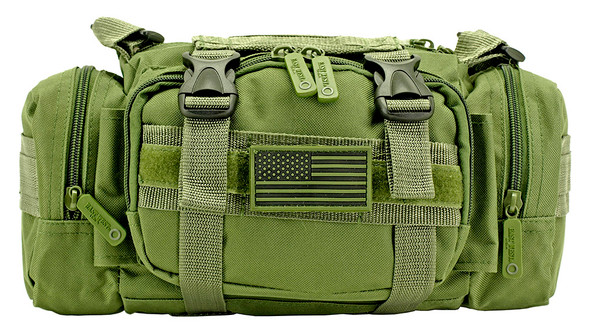 The Military Detachment Pack is a convenient size for all sorts of gear, this pouch fits on your MOLLE compatible tactical vest, chest rig, gear bag or other equipment. Two main compartments and two side compartments combine for maximum storage capability. Rugged 600-denier polyester is lined with PVC for rip-free, water-resistant performance.