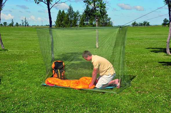 Coghlan's Mosquito Net fits over two cots or bags, suspends with poles or ropes (not included) Made from an ultra-fine 240 polyester mesh. Rectangular shape with six reinforced tie tabs.