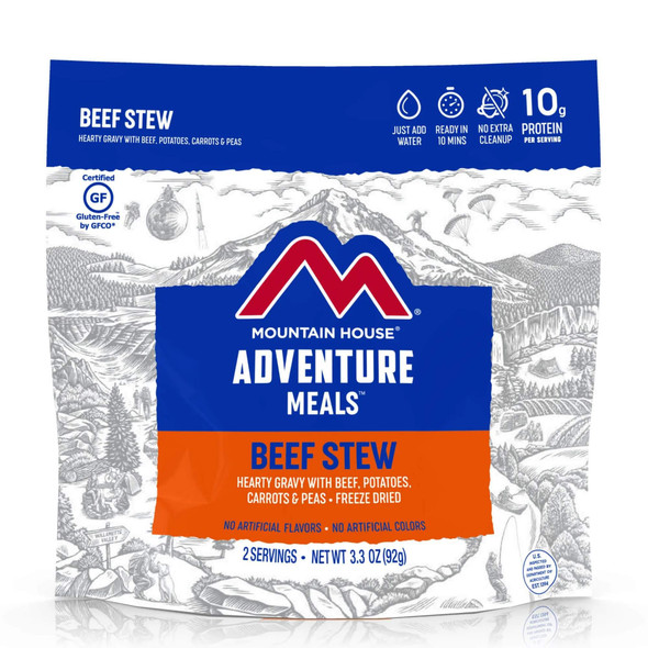 A blend of tender diced beef, carrots, peas, and potatoes are sure to give you that warm, fuzzy feeling of satisfaction. Ideal for warming up in the backcountry.