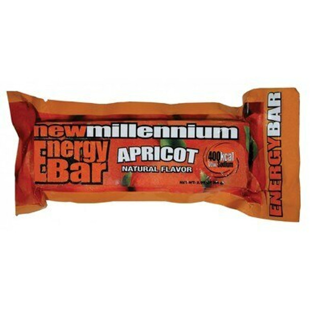 Apricot Flavored Millennium Energy Bar. Tuck an entire days energy into back pocket, jacket or go bag and make sure you have the nutrition you need on hand. Formulated from a patented thirst-preventing formula and packaged to stay fresh for 5 years.