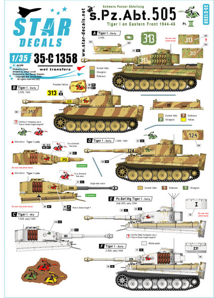 s.Pz.Abt. 505 1943-44. Tiger I on Eastern front 1944-45. Early and mid production Tiger I and Befehls-Tiger.