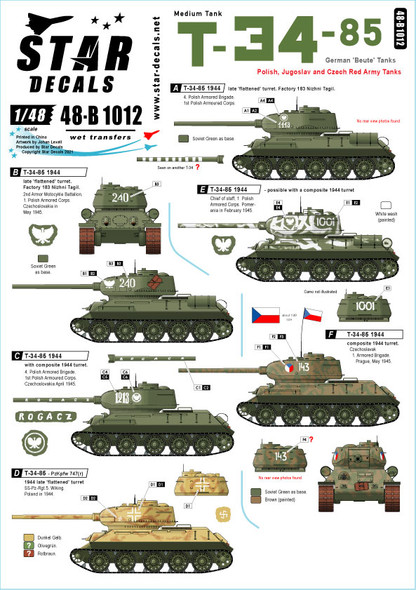 T-34-85 Medium Tank. German Beute tanks, Polish, Jugoslav and Czech Red Army tanks.