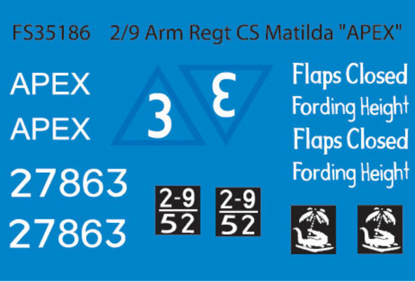 2/9 Arm Regt CS Matilda "APEX"  (Dry Transfers)