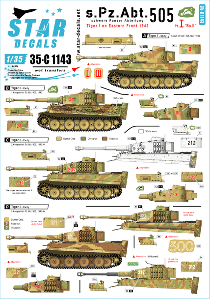 Schwere Pz.Abt. 505. Early and Mid production Tiger I with 'Bull' marking.