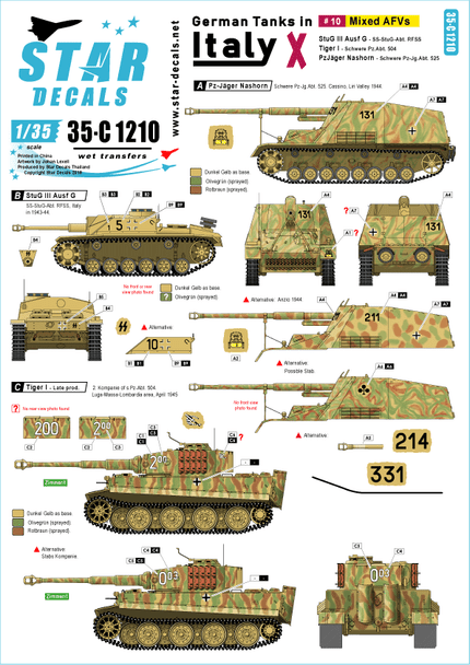 German Tanks in Italy # 10. StuG II Ausf G, Tiger I Late, Pz.Jäger Nashorn.