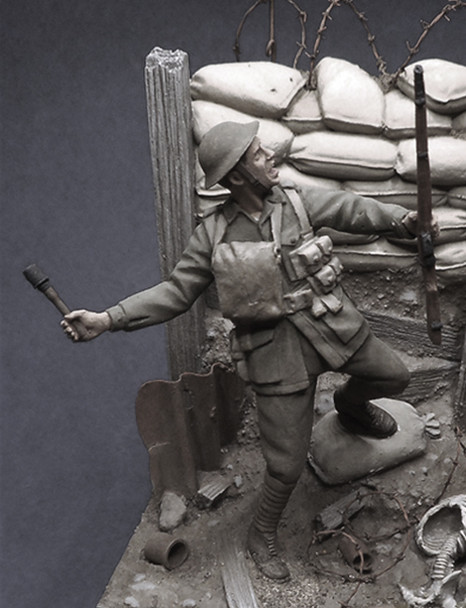 WW1 British Soldier throwing Grenade