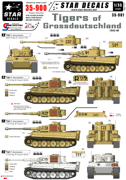 Tigers of Grossdeutschland 1943-45. Early, mid and late Tiger 1