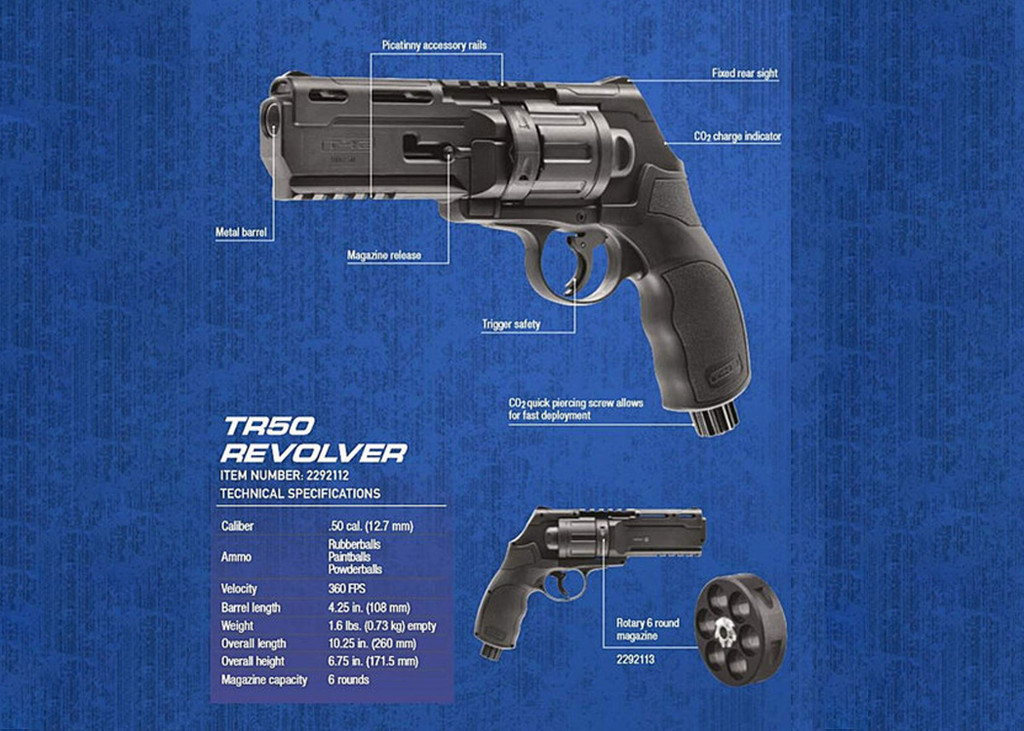 Valken Combat Grey T4E TR50 Paintball Revolver - .50 Caliber
