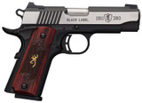 Browning 051913492 1911-380 Black Label Medallion Pro Compact Single 380 Automatic Colt Pistol (ACP) 3.625" 8+1 Rosewood w/Gold Buckmark Inlay Grip Black Stainless Steel