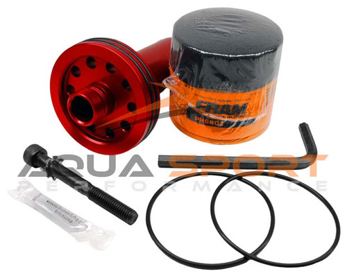 CUSTOM ALUMINUM REMOTE OIL FILTER ADAPTER W/ FRAM OIL FILTER SEA-DOO RXP RXT RXP-X RXT-X GTI 4TEC