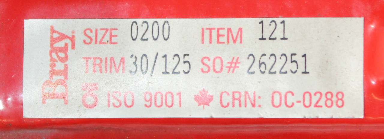 Bray 92-0930-11300-532 Pneumatic Actuator with 2" Butterfly Valve