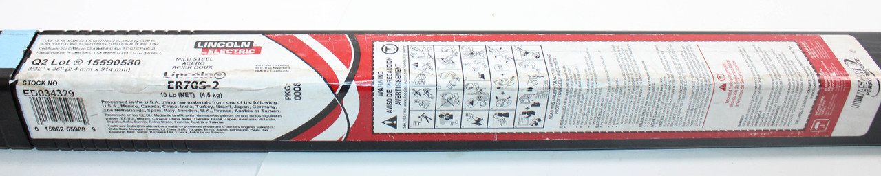 Lincoln ED034329 TIG Welding Filler Rod – 3/32" x 36", 10 lb, AWS A5.18 ER70S‑2