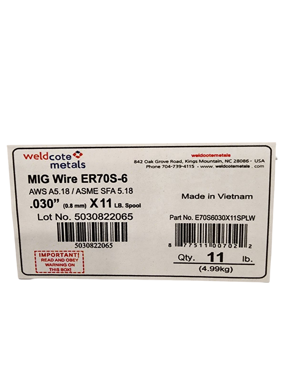 ER70S‑6 .030 in x 11 lb Carbon Steel MIG Wire