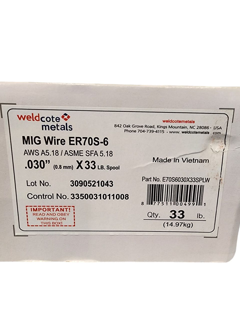  ER70S‑6 .030" x 33 lb Carbon Steel MIG Wire