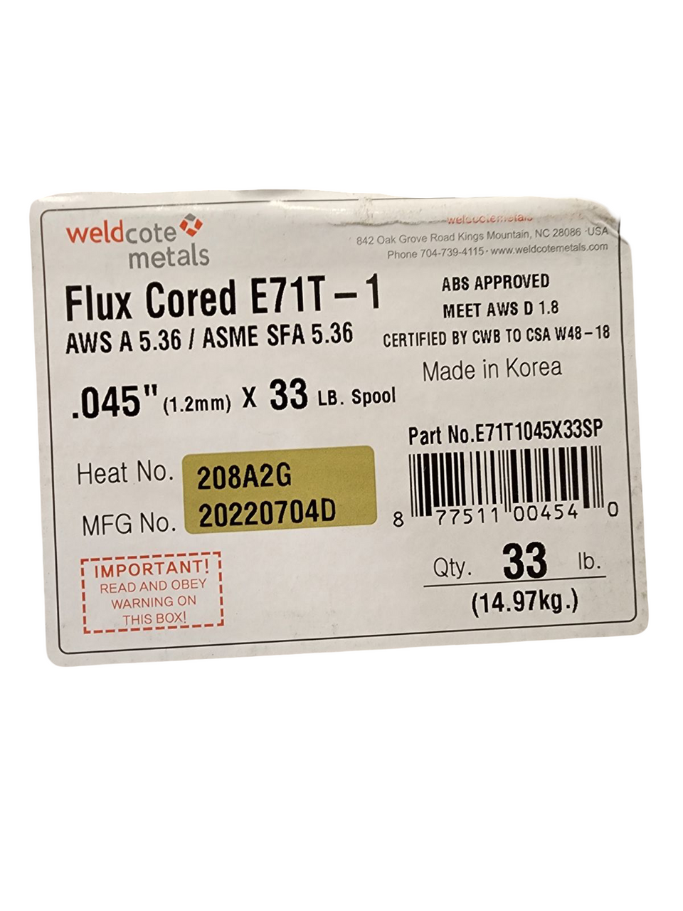 E71T‑1 .045 in × 33 lb Flux‑Cored Carbon Baked Steel Wire