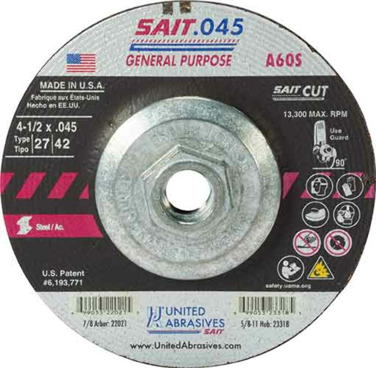 United Abrasives 23318 Cutting Wheel 4-1/2 In. X .45 In. X 5/8-11 In.