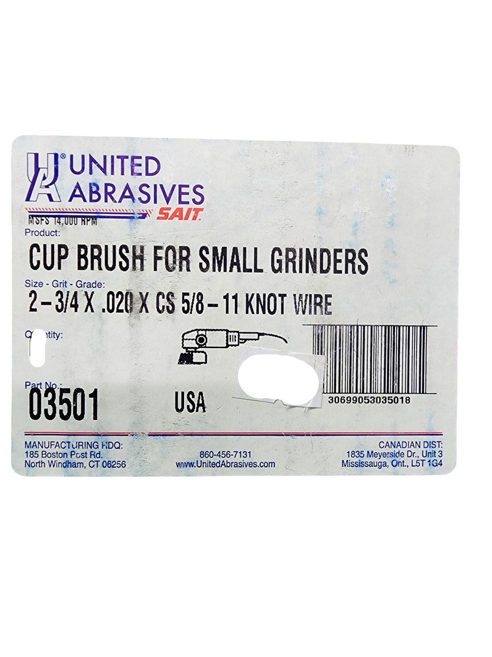 United Abrasives 03501 Small Cup Brush – 2‑3/4 In. x .020 In. x 5/8‑11