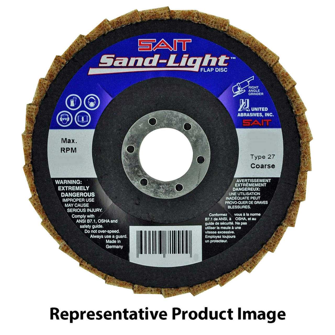 United Abrasive 71980 Sand Light Flap Disc 4-1/2 In. x 7/8 In. Type 27