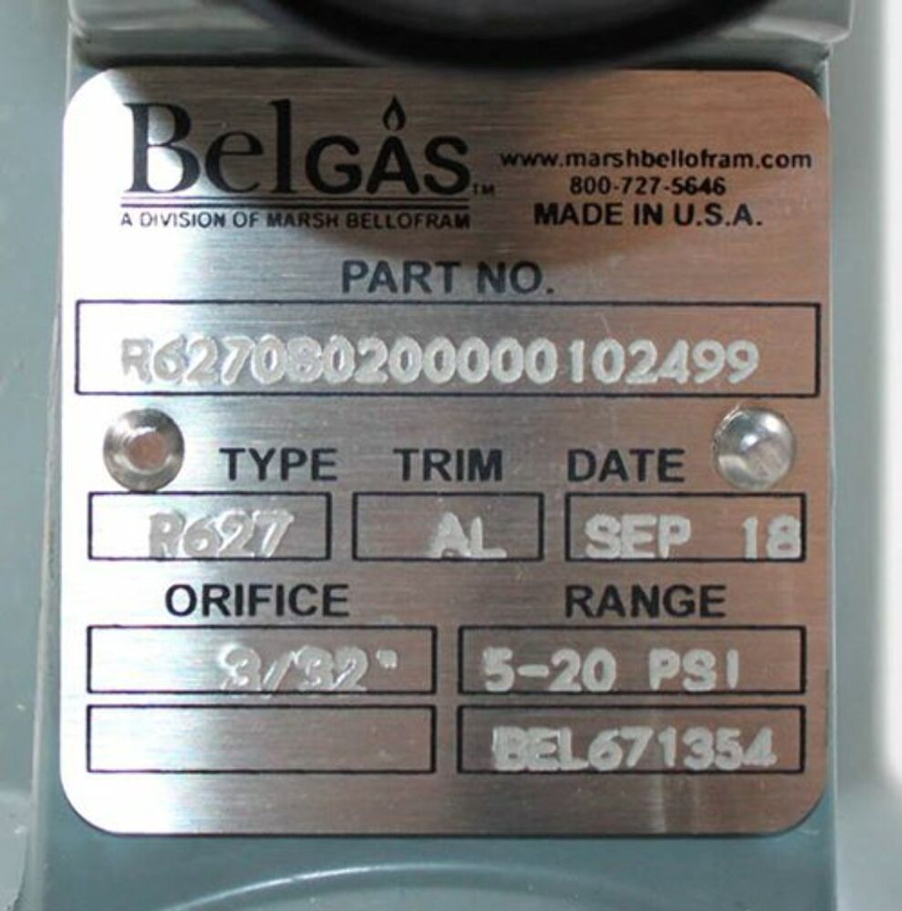 BelGas R627080200000102499 Regulator 1 Inch NPT 5-20 PSIG