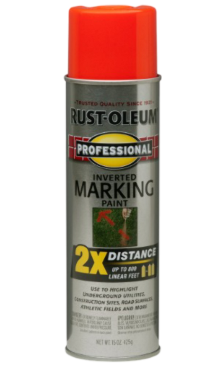 Rust-Oleum 266590 Professional 2X Distance Inverted Marking Spray Paint, 15 oz, Fluorescent Red-Orange