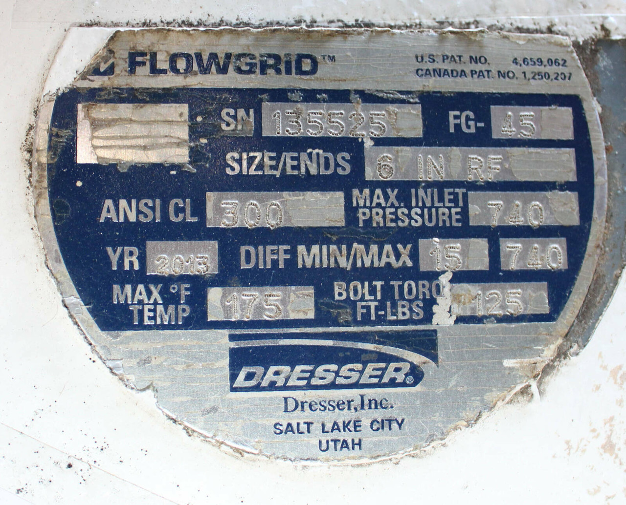 Dresser FG-45 Mooney FLOWGRID Regulator Diameter: 6 Inch FG-45 Model Inlet Pressure: 740 SN 135525