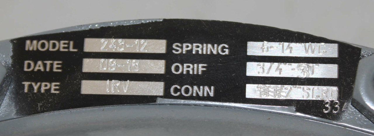 Sensus 243-12-1 Regulator Spring 6-14WG ORIF 3/4 Type IRV Conn 2SCRV