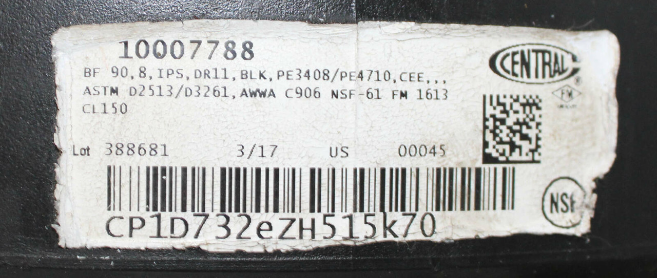 Georg Fischer 146548 Butt Fitting Elbow Diameter: 8 Inch 90 DEG IPS, DR11, PE3408/PE4710