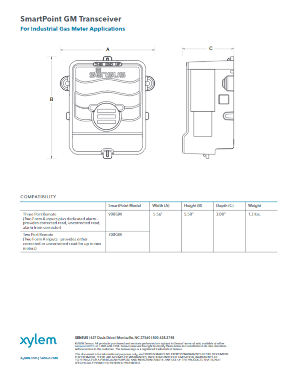 Sensus FlexNet 700 GM SmartPoint GM Industrial Transceiver Walk-by, drive-by or fixed-base deployment