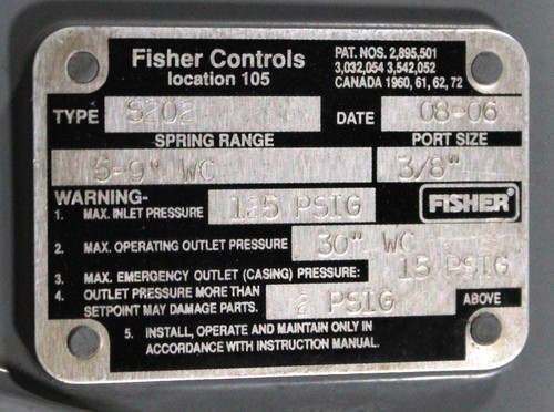 Fisher Controls S202 Regulator Valve