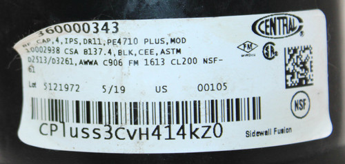 Central Plastics 360000343 Butt Fusion End Cap 4" GFCP Part No: 10002938