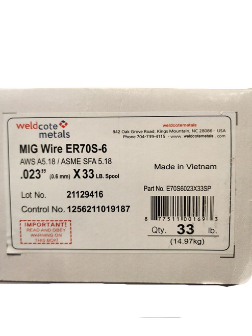 ER70S‑6 .023 in × 33 lb Carbon Steel MIG Wire