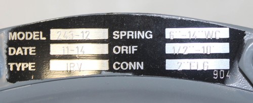 Sensus 243-12-1 Regulator Spring 6-14 WG ORIF 1/2-10 Type IRV Conn 2FIG