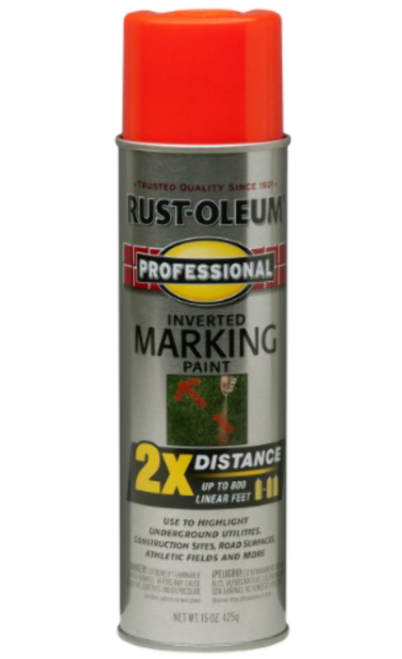 Rust-Oleum 266590 Professional 2X Distance Inverted Marking Spray Paint, 15 oz, Fluorescent Red-Orange