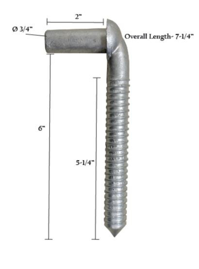 3/4 In x 6 In Lag Hinge Pin | Hot-Dipped Galvanized | Heavy-Duty Male Pintle for Wood Gate Posts