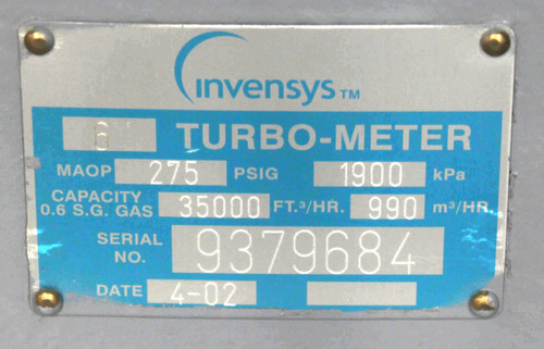 Invensys T57 6 Inch Turbo-Meter Base 275 PSIG
